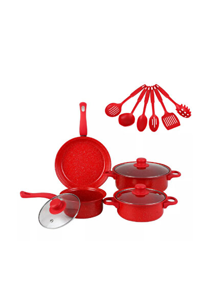 Sultan SULTAN 13 Piece Set, Non-Stick Pots and Pans with Glass Lids, Red