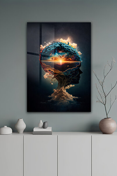 kutuTR Zihin Ve Evren Temalı Temperli Cam Tablo 50x70 Cm 2D UV Baskı - YCT072
