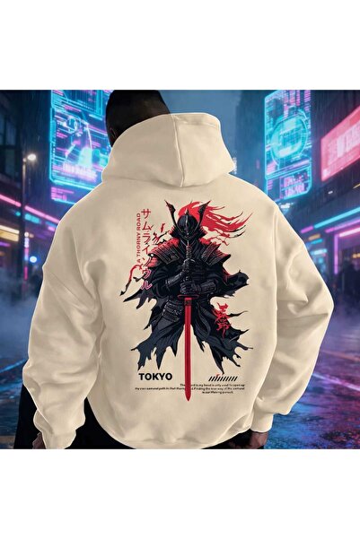 ORVIO Group Erkek Japon Samurai Oversize Hoodie Streetwear Tokyo Stil Arka Ba...