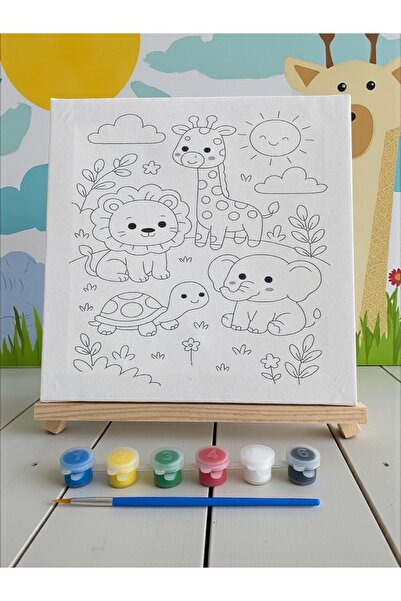 Asra Çocuklar İçin Tuval Boyama Seti (Tuval, Şövale, Fırça ve 6 Renk Akrilik ...