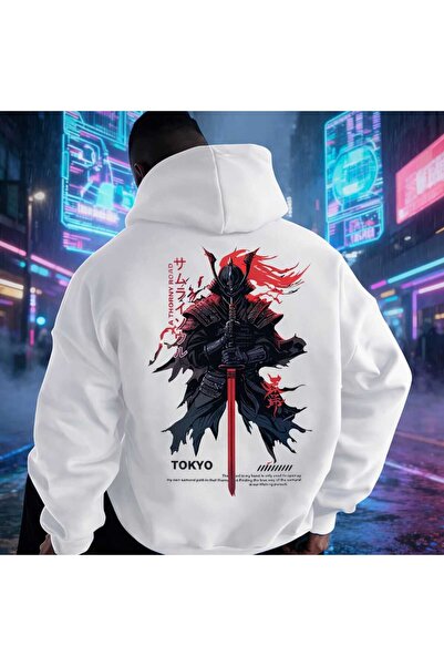 ORVIO Group Erkek Japon Samurai Oversize Hoodie Streetwear Tokyo Stil Arka Ba...