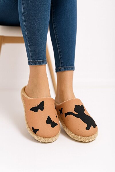 BİG STEPS Kedi ve Kelebek Desenli Kadın Ev Terliği - Yumuşacık Peluş, Sesiz T...