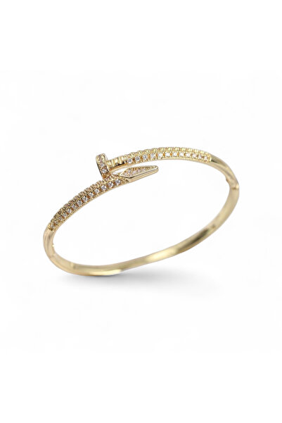 Serra سوار نسائي من النحاس باللون الذهبي مع نموذج مسمار من حجر الزركون