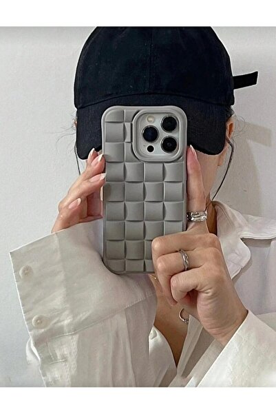 Burroe Atalier İphone 17 PROMAX gri üç boyutlu yumuşak silikon örgü telefon k...