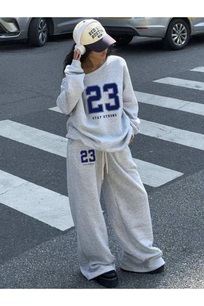 npLStore Women's 23 Printed Boat Neck Sweatshirt Sweatpants Double Bottom Top...