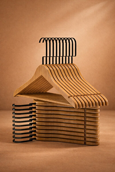 Onouqo 24’lü Ahşap Elbise Askı Seti – Premium Kalite – Gömlek, Pantolon ve Et...