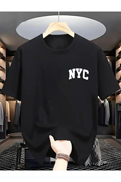 FUFLUNS تي شيرت رجالي برقبة دائرية وطباعة NYC بمقاس كبير