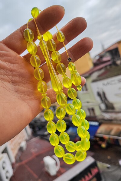 Vip Kehribar 10X13 mm Lemon Zircon Amber Prayer Beads - Signed by Master Fati...