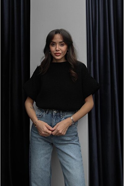 Havoş Black Sleeves Shoulder Pad Piece Sweater