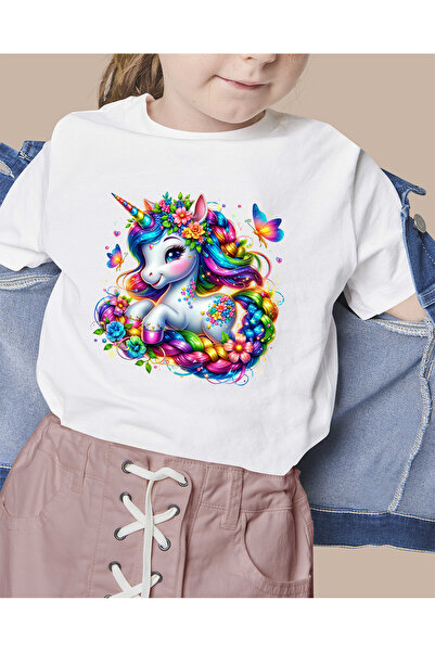 F17 Ajans Тениска за момичета с цветен с принт на еднорог, 100% памук дизайн ...