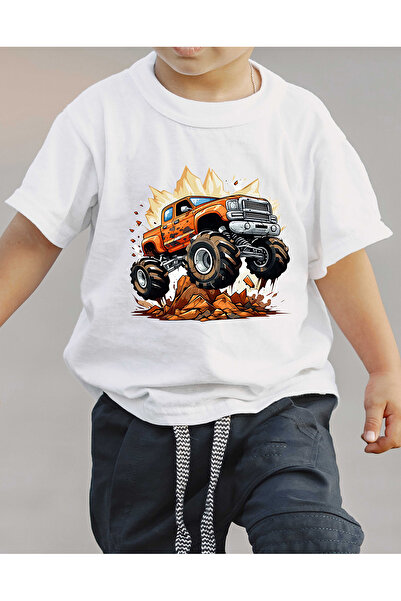 F17 Ajans Offroad Araba Baskılı %100 Pamuk Kısa Kollu Erkek Çocuk Tişörtü