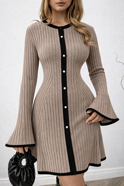 TOFAN TRİKO Fisherman collar mini dress