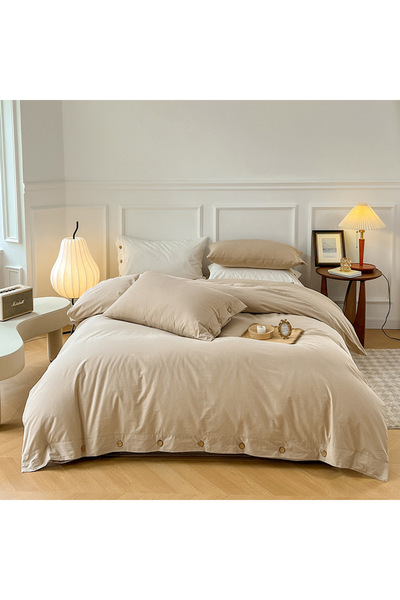 OEM 4-piece bed linen, Elegant Button Pattern, 100% Cotton, White 220×240 cm