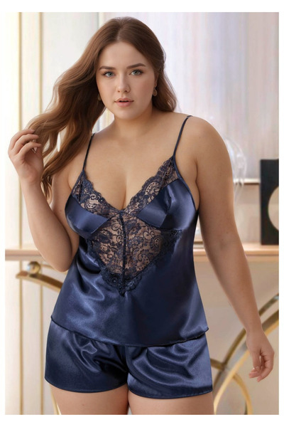 Lienna Жіночий піжамний комплект великого розміру з сатиновими шортами та мер...