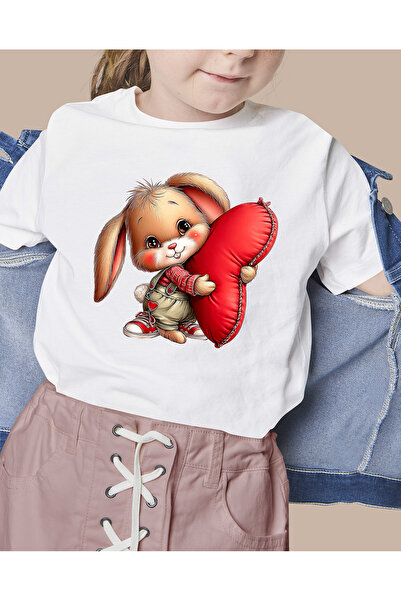 F17 Ajans Tricou pentru fete, cu decolteu în formă de inimă, cu imprimeu cu i...