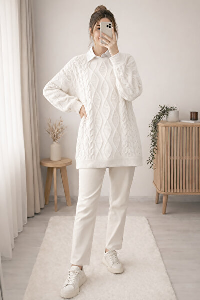 MODAQU Knitted Pattern Casual Knitwear Sweater - Ecru