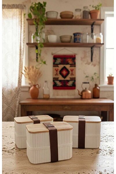 lalcollections Bambu Kapaklı 2'li Saklama Kabı