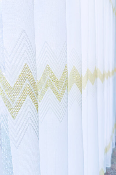 Brillant Tül Perde Gold/Altın Keten Pamuk Yumuşak Zemin Seyrek Pileli Yeni Sezon