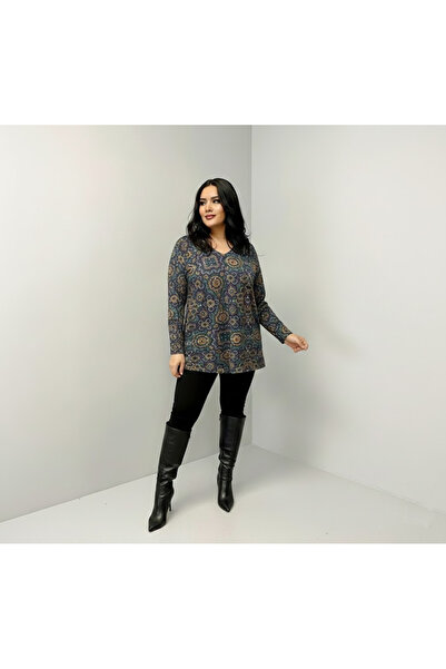 THEBEK Yumoş Velvety Suede Patterned Blouse Ethnic Pattern