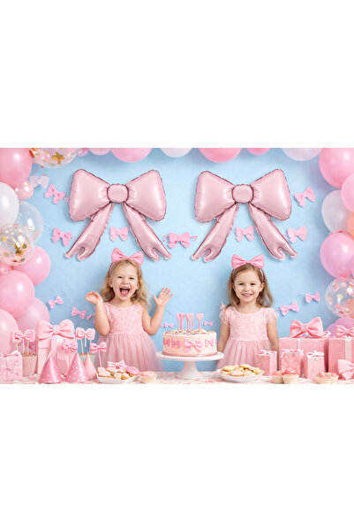 Partifabrik 2 Adet Pastel Tozpembe Fiyonk Folyo Balon 55cm-42 cm
