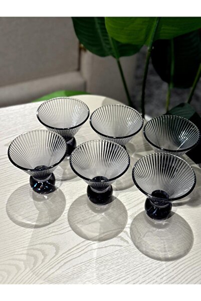 ROY KING Royking Ayaklı Dondurmalık Dik Çizgi Siyah Kase Kokteyl Bardak YV-356