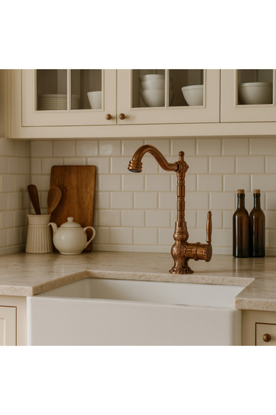 banyosepeti صنبور حوض مطبخ مطلي بالذهب الوردي من لاليزار - أنبوب دوار، هيكل ن...