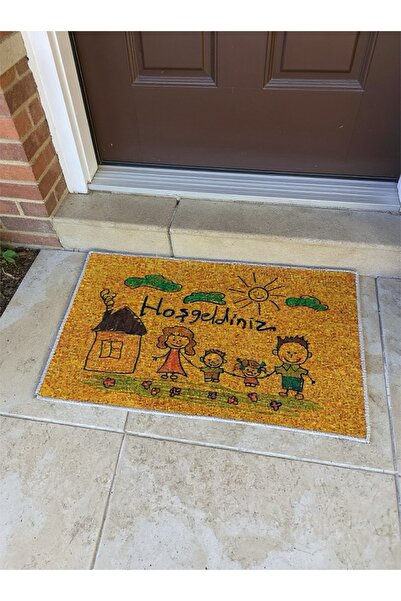 TASARIM RÜZGARI Hoşgeldiniz çocuk resimli kapı önü paspası