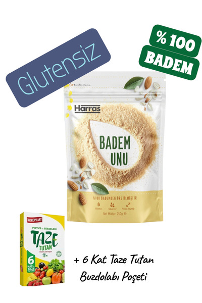 KMS HOME Harras Glutensiz Badem Unu % 100 Badem 250 gr + 6 Kat Taze Tutan Buz...