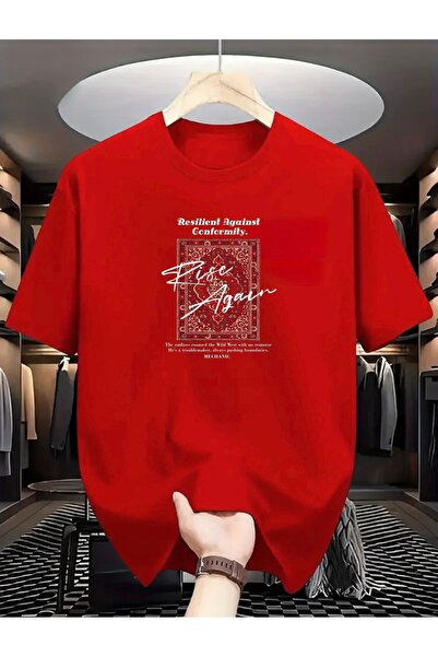 FUFLUNS Ri̇se Agai̇n Front Printed Oversized Crew Neck Men's T-Shirt
