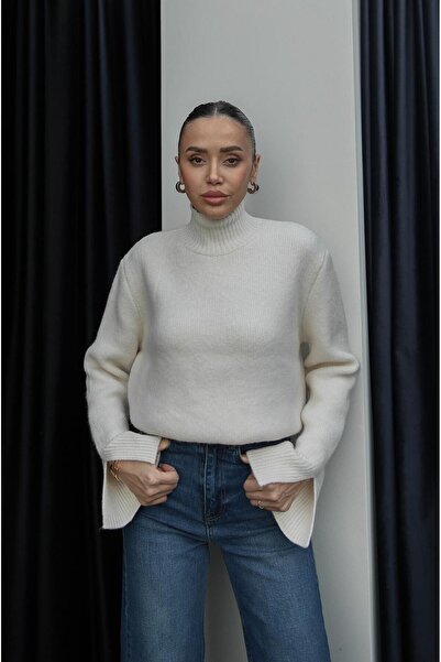 Havoş Ecru Sleeves Slit Half Fisherman Sweater