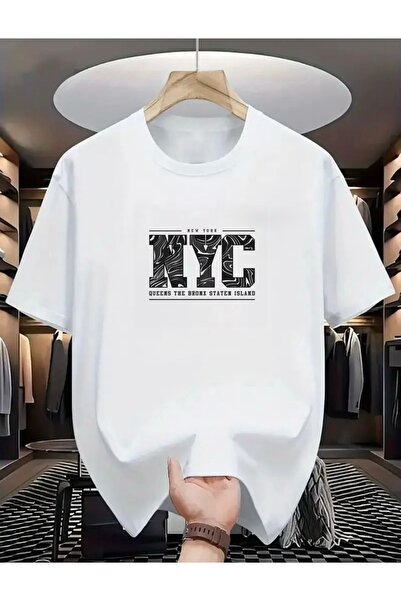 FUFLUNS تي شيرت برقبة دائرية مطبوع عليه NYC NEW YORK مقاس كبير