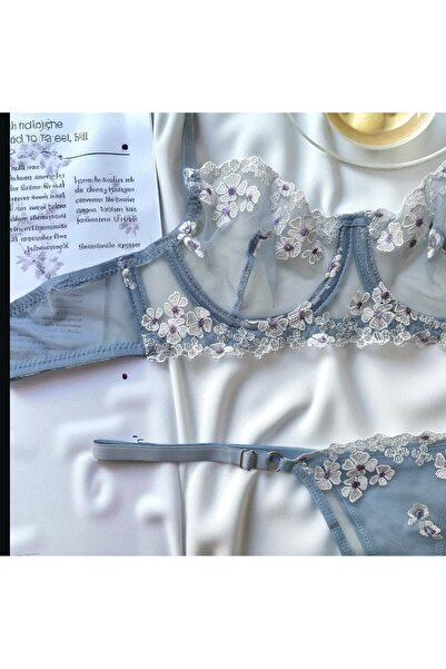 Freya Romaşka Mavi Çiçek Desenli Tanga Külotlu Sütyen Takım