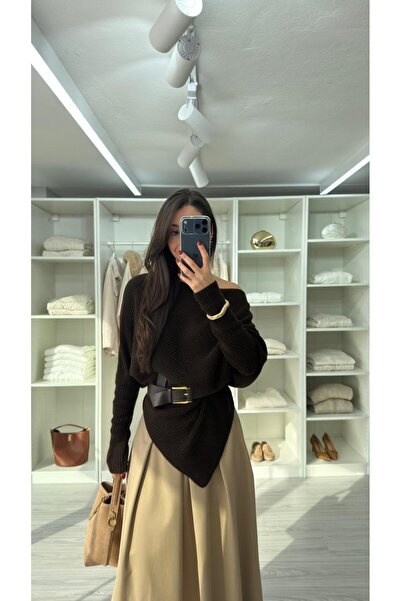 LUUNA STORE Fi̇ona Off-Shoulder Sweater - Brown