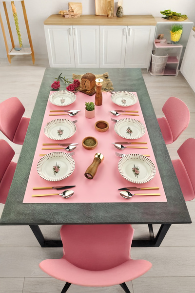 ers erbaşlar Pera Pembe Çiçekli Lüx 6 Kişilik Yemek Tabağı, Seti