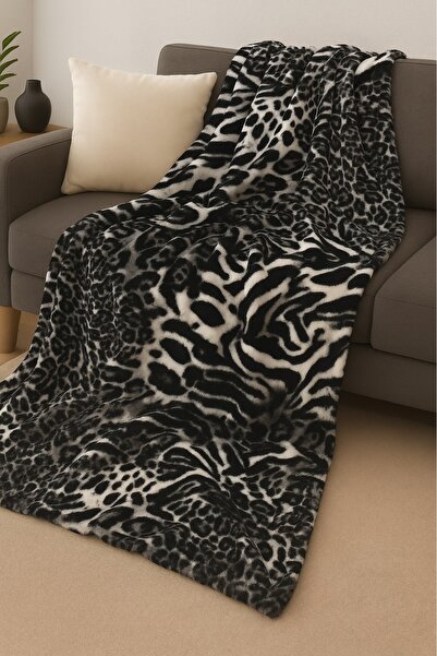 LinaByUgurr Zebra Desenli Polar Tv Battaniyesi 220x180 cm Çift Kişilik Peluş ...