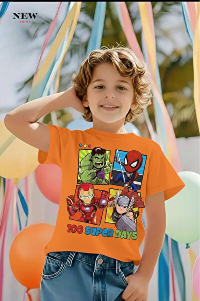 New Shine تي شيرت للأطفال مطبوع عليه 100 سوبر دايز للجنسين