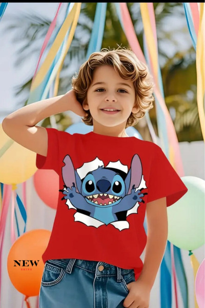 New Shine تي شيرت مطبوع عليه ستيتش للأطفال من الجنسين