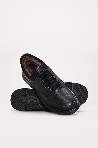 Ayakkabıhane Black Men's Casual Shoes with Fur Inside and Genuine Leather Out...