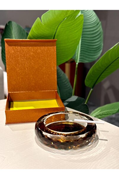 ROY KING Royking Crystal Ashtray Large Size Amber Yv-455