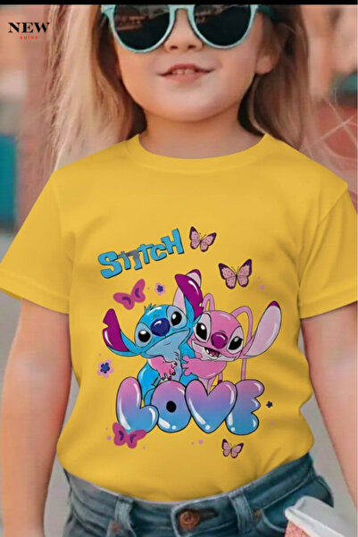 New Shine تي شيرت مطبوع عليه ستيتش للأطفال من الجنسين
