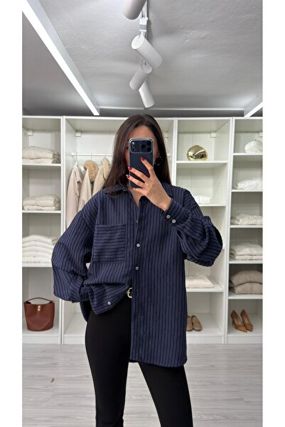 LUUNA STORE Nexo Oversized Striped Shirt - Dark Blue