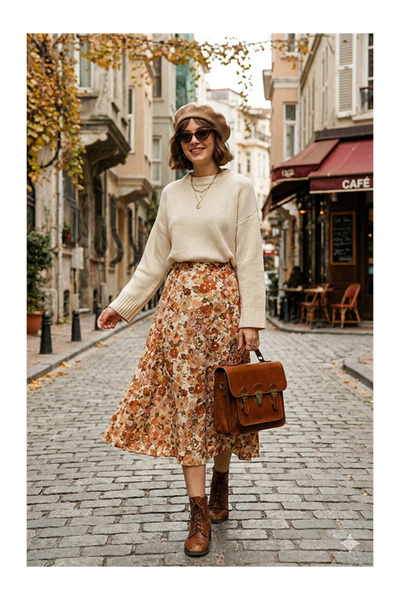 Namaste Vintage Ecru Color Basic Knitwear Sweater with Cycling Collar