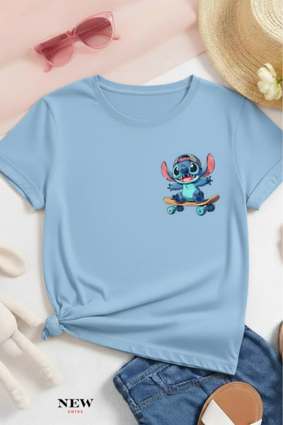 New Shine تي شيرت مطبوع عليه ستيتش للأطفال من الجنسين