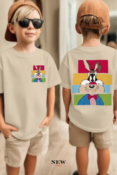 New Shine تي شيرت للأطفال مطبوع عليه شخصيات كرتونية للجنسين