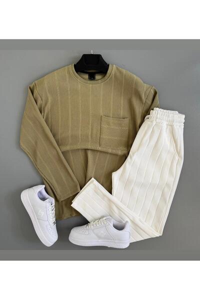 WENMİNG Men's Ottoman Fabric Crew Neck Top and Bottom Set