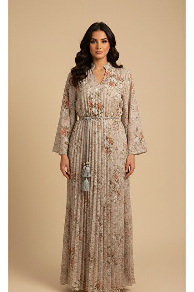 Moda Line Rose-patterned jalabiya with pearl embroidery on the sleeves