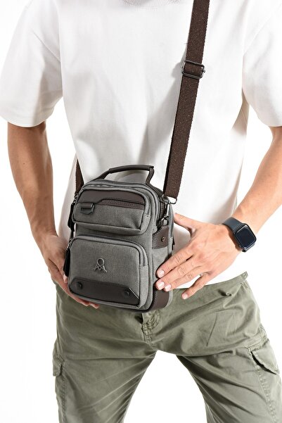 Teal Collection Crossbody Bag Canvas Fabric Leather-Look Multi-Compartment