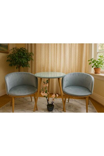 AZOZ MERCHLY 3-Piece Classic Round Table With 2 Chairs Set 59x70cm