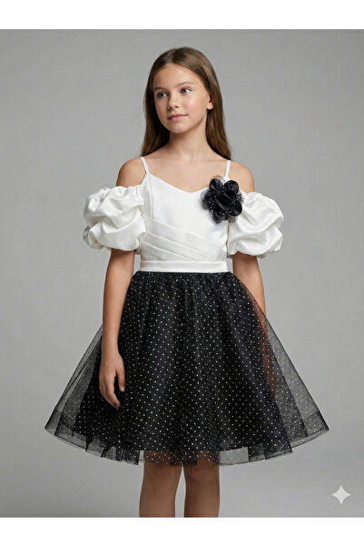 modallita Girl's Skirt Polka Dot Short Evening Dress Graduation Dress