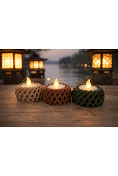BASKIMARKETİM Işıklı 3lü Set Dekoratif MumluK